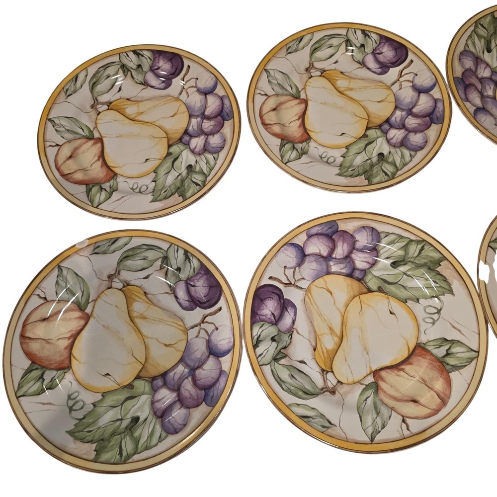 4pc American Atelier‎ Porcelain Fruit Dessert Salad Plates Pear Grape Fig Design